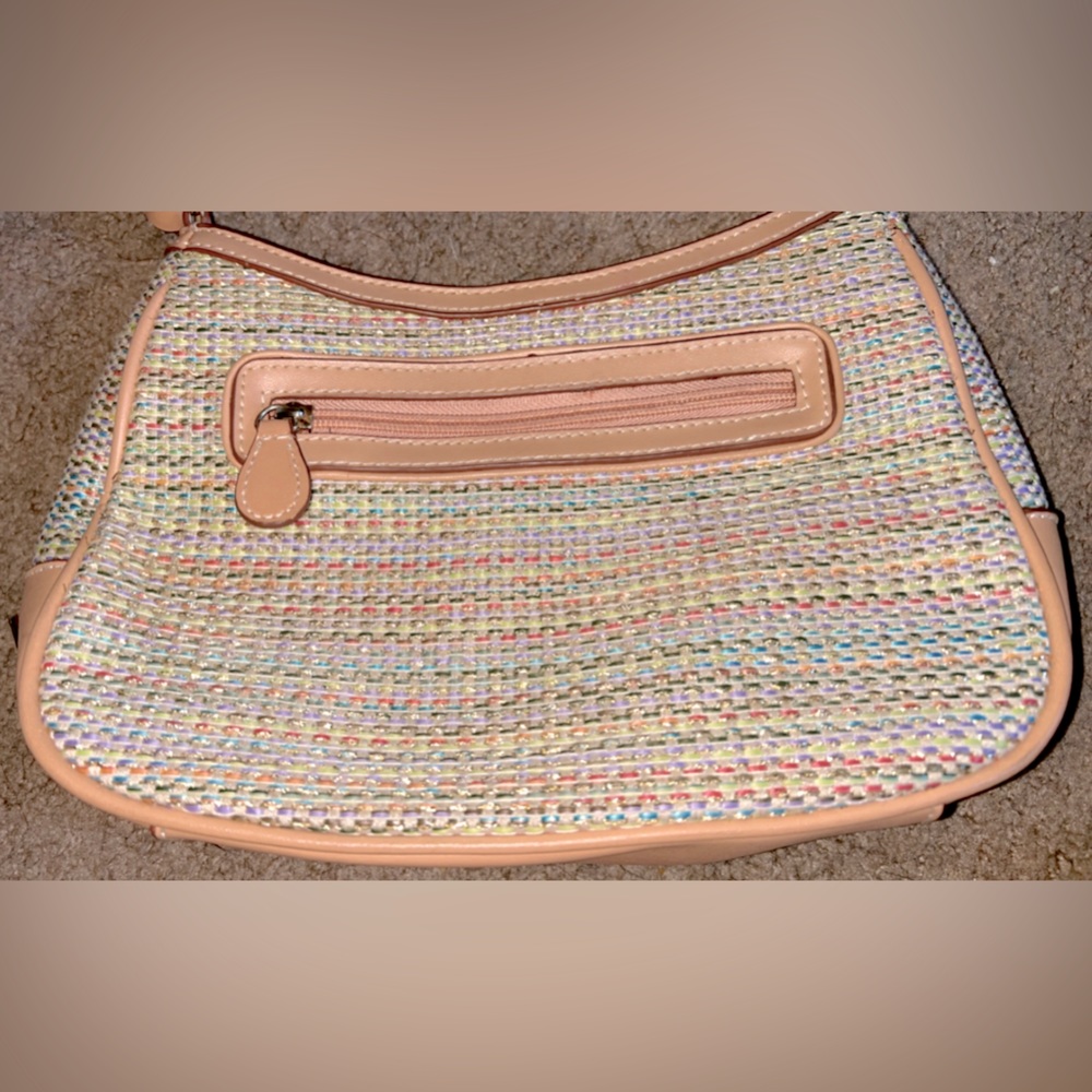 Liz Claiborne Tan and Multicoloured Zip Closure Hand Bag